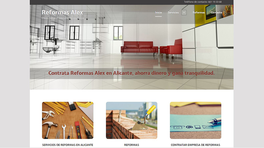 Diseño web de reformas Alex Campello. Documentación fotográfica y redacción SEO