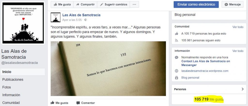 Entrevista Alas de Samotracia sobre éxito en la gestión de páginas de facebook sin ánimo de lucro