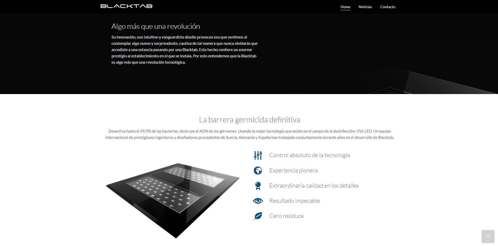 Diseño web para producto de I+D+I Blacktap UVC