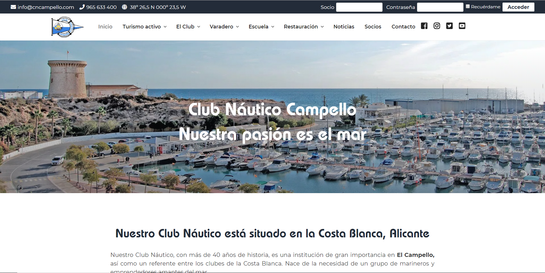 Conception web pour le Club Nautique El Campello