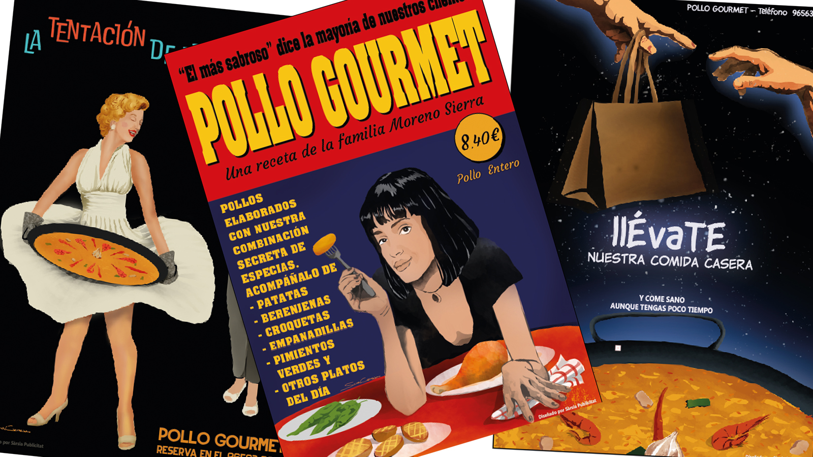 Carteles publicitarios para Pollo Gourmet, cuando la publicidad  en la fachada tiene un valor decorativo